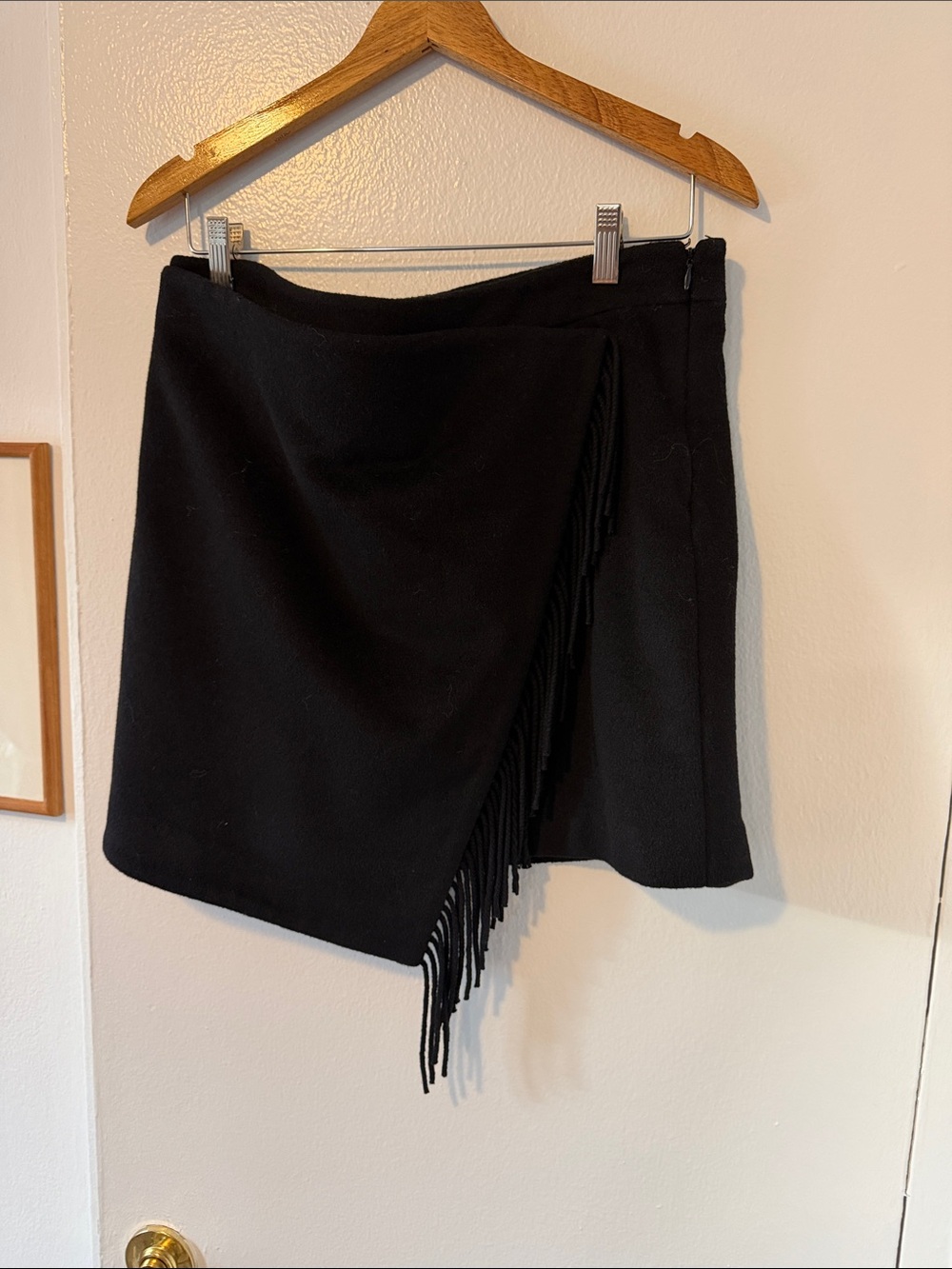Milly Black Asymmetrical Fringe Wrap Skirt